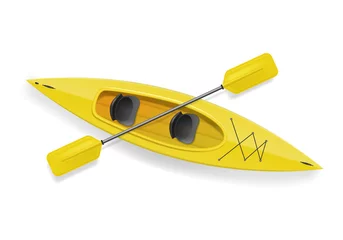 Foto op Canvas Realistic 3d Detailed Yellow Kayak with Paddle. Vector © bigmouse108