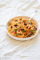 Traditional Itallian pasta spaghetti alla puttanesca.