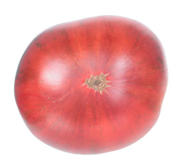 Pink tomato with stripes isolated on white background
