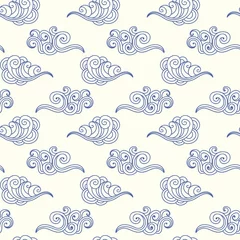 Gordijnen Japanse, Chinese oceaangolven, wolken naadloos patroon © artrise