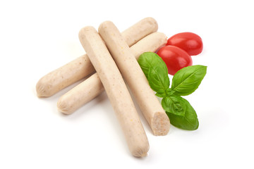 Fresh chicken sausages for barbeque or grill, isolated on white background