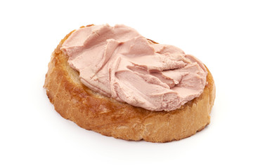 Chicken liver pate sandwich, isolated on white background