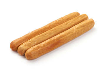 Fresh chicken sausages for barbeque or grill, isolated on white background