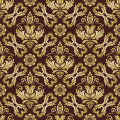 Orient vector classic brown and golden pattern. Seamless abstract background with vintage elements. Orient brown and golden background. Ornament for wallpaper and packaging