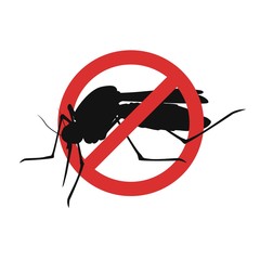 Vector silhouette mosquito on a white background, sign anti insects, insecticide