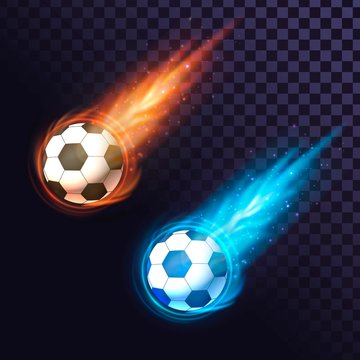 Two fiery soccer balls on a transparent background, goal scoring, soccer