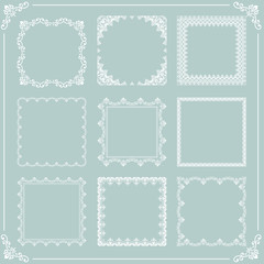 Vintage set of vector elements. Different square elements for decoration and design frames, cards, menus, backgrounds and monograms. Classic patterns. Set of white patterns