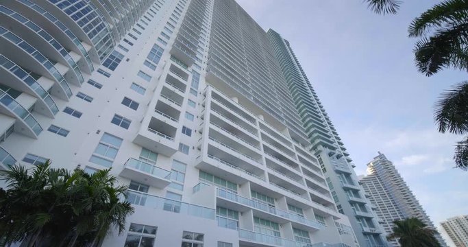 Miami highrise condominiums Edgewater modern architecture shot with a three axis gimbal stabilized video camera 4k 60p
