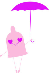 Funny little condom holds umbrella illustration.  Smiling pink little condom holds umbrella isolated on white 