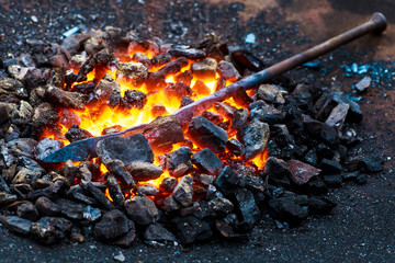 The blacksmith's anvil is made of forged or cast steel. Furnace for blacksmiths. Equipment for...