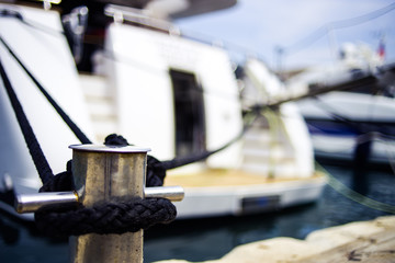 Superyacht on the port. Elements of ship