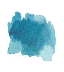 Watercolor brightly blue blot as splash in water and on ice