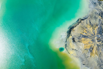 Aerial view of surrealistic industrial place. Human impact on the environment..Degraded...