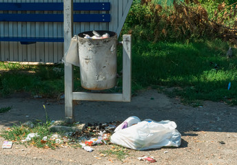 Garbage on the side of the road. Ecology concept.