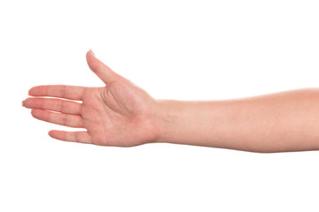 Hand of a young woman with beautiful manicure isolated on white background