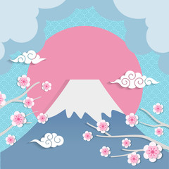 Fuji mountain and sakura in paper cut style.  © Amimy