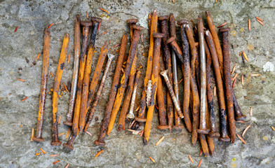 Rusty nails and screws that were removed from wood