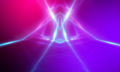 Ultraviolet abstract light. Light tunnel and laser lines. Violet and pink gradient. Modern background, neon light. Empty stage, spotlights, neon. Abstract light.