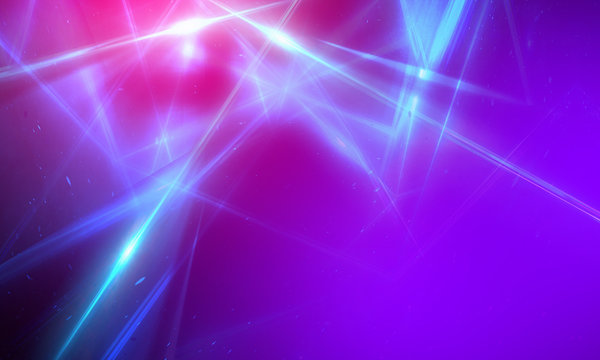 Ultraviolet abstract light. Light tunnel and laser lines. Violet and pink gradient. Modern background, neon light. Empty stage, spotlights, neon. Abstract light. © MiaStendal