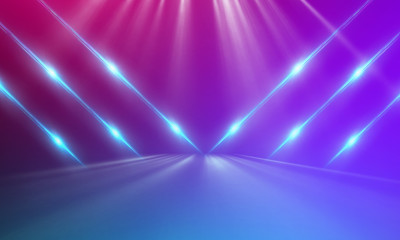 Fototapeta na wymiar Ultraviolet abstract light. Light tunnel and laser lines. Violet and pink gradient. Modern background, neon light. Empty stage, spotlights, neon. Abstract light.