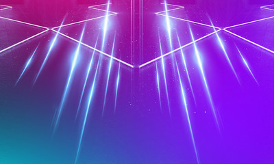 Ultraviolet abstract light. Light tunnel and laser lines. Violet and pink gradient. Modern background, neon light. Empty stage, spotlights, neon. Abstract light.