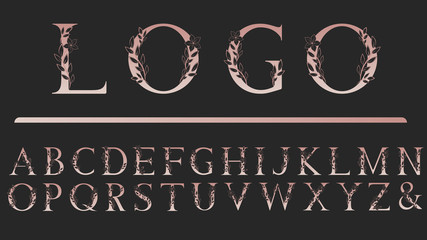 Floral font, letters for logo or decoration. Letters decorated with flowers. Vector illustration