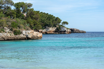 The beach Cala Ferrera, a popular family destination in the south-east of Mallorca. Spain