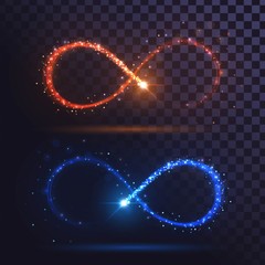 Glowing infinity signs in orange and blue flying star