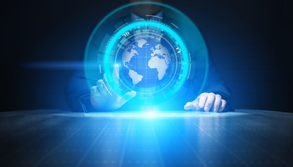 Earth hologram Planet Worldwide Business Internet Telecommunication and modern technology concept on virtual screen.