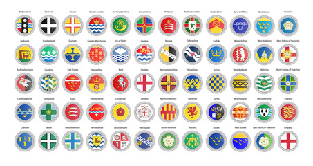Set of vector icons. Counties of England flags. 3D illustration. - 289154227