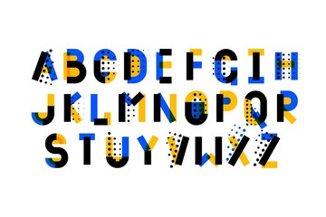 Modern fancy pop art geometry font alphabet. Handwritten font letters. Hand lettering font for your design: logo, slogan, decor postcard, greeting, motivation quotes, positive message