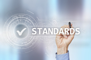Standards, Quality Control, Assurance, ISO, Checkbox on virtual screen.