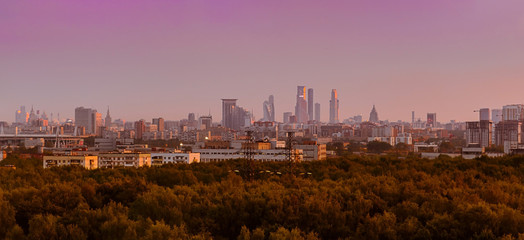 Obraz premium View from the east to Moscow at sunset, Russia panorama