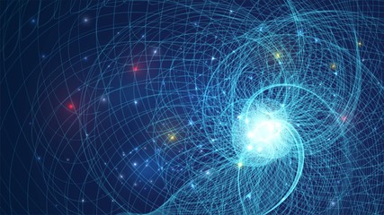 Abstract background with blue glowing geometric structure, fractal, star system