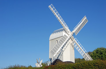 Jill Windmill, one of the Jack and Jill Windmills also known as the Clayton Windmills on the South Downs Way in West Sussex near Brighton, England UK. Jill Windmill has been restored to working order.