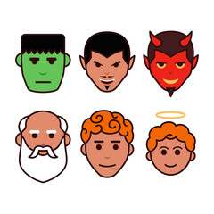 character cartoon head vector illustration, dracula,vampire,satan,devil,oldman,cupid,angle,man,monster