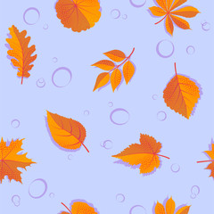 Fototapeta na wymiar Seamless forest pattern with red autumn leaves. Fall background. Vector wallpaper.