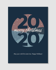 Merry Christmas 2020 card. Creative hand drawn card for winter holidays. Vector illustration. Hand drawn typography poster. Xmas design