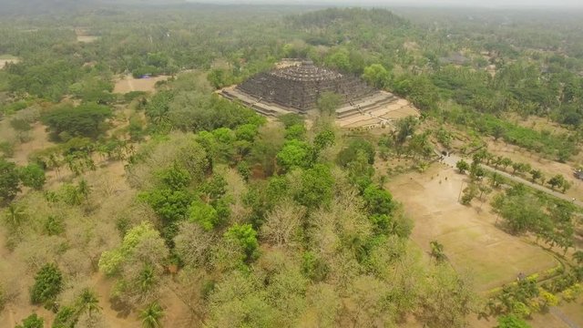 aerial view buddist temple Borobudur complex in Yogjakarta Java, indonesia. tourist attraction, Unesco world heritage. Candi Borobudur