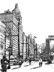 Fototapeta premium Drawing of Street in Chicago 