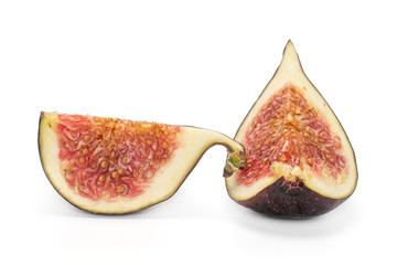 Group of two slices of fresh fig fruit isolated on white background