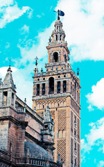 The Giralda Tower located in the Spanish city of Seville in a cloudy day