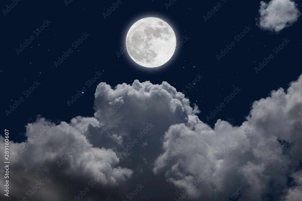 Wall mural full moon with starry and clouds background. romantic night.