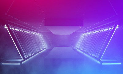 Obraz premium Ultraviolet abstract light. Diode tape, light line. Violet and pink gradient. Modern background, neon light. Empty stage, spotlights, neon. Abstract light.