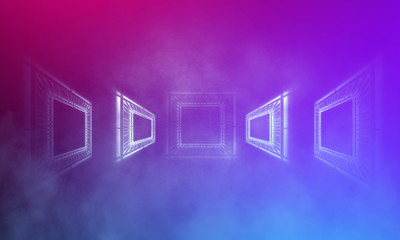 Ultraviolet abstract light. Diode tape, light line. Violet and pink gradient. Modern background, neon light. Empty stage, spotlights, neon. Abstract light.