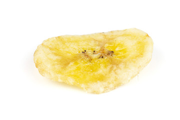 One slice of sweet yellow dry banana isolated on white background