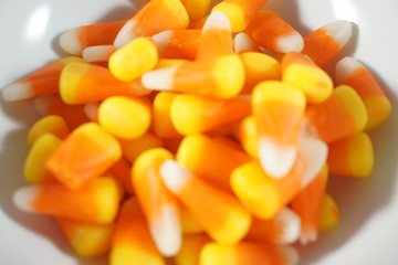 A bowl of classic candy corn marks the start of fall and Halloween season.