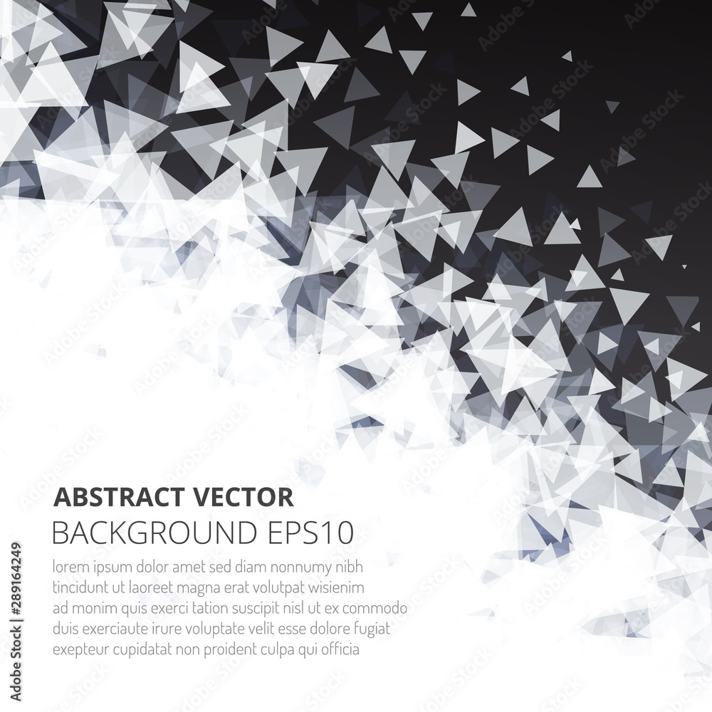 Poster abstract background from many triangles. dance of geometric shapes.