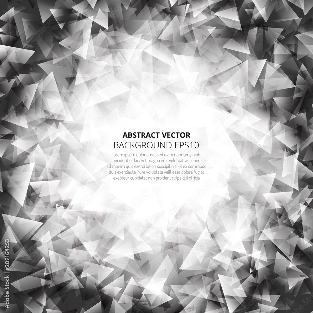 Poster abstract background from many triangles. dance of geometric shapes.