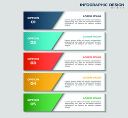 workflow infographic template with five options. color business flowchart infographic design with text boxes